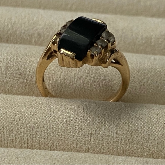 10k Gold Black Onyx Diamond Ring - Vintage - Picture 2 of 16
